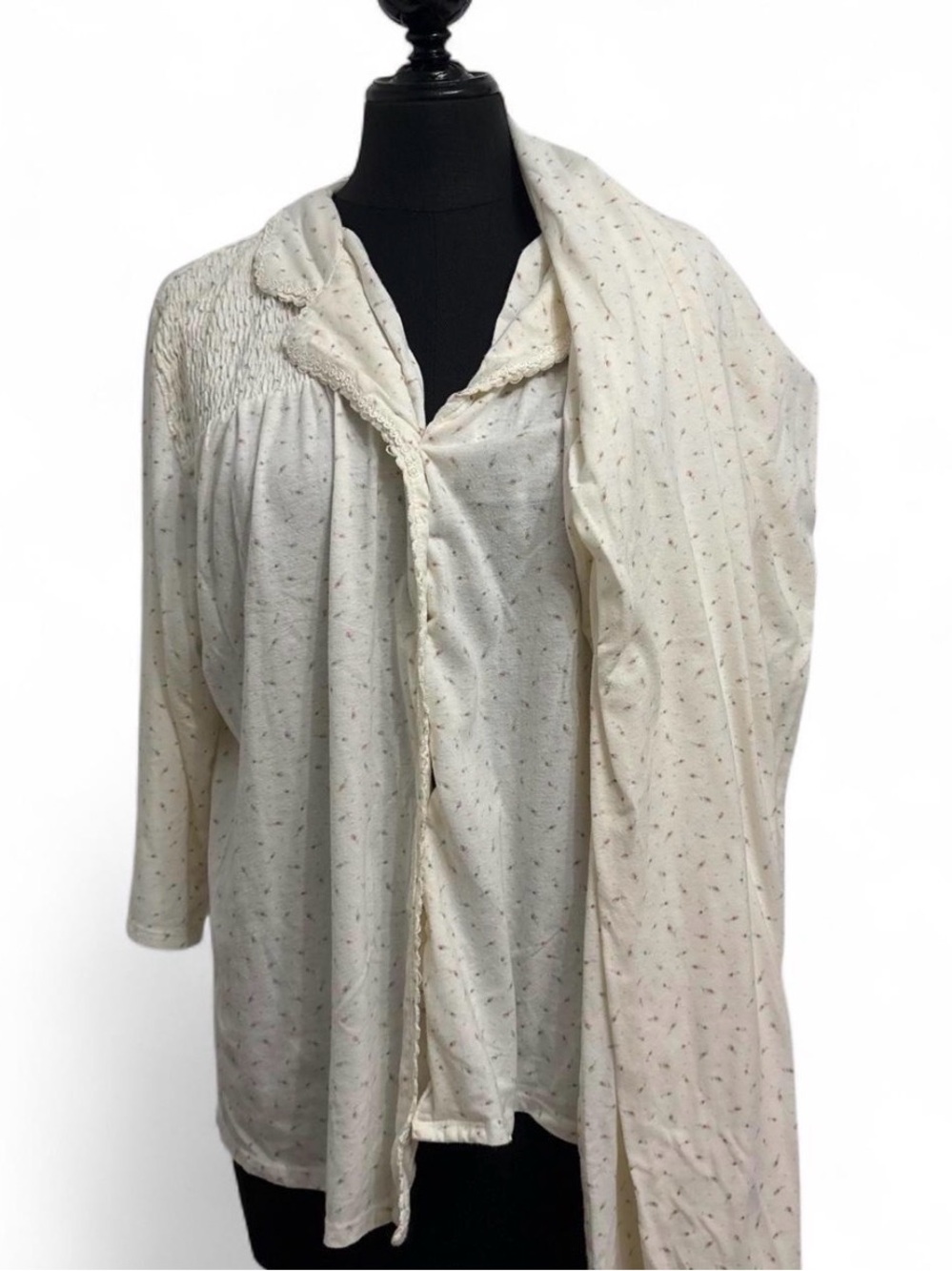 Aria Cream Floral-Print Pajama Top and Robe Set